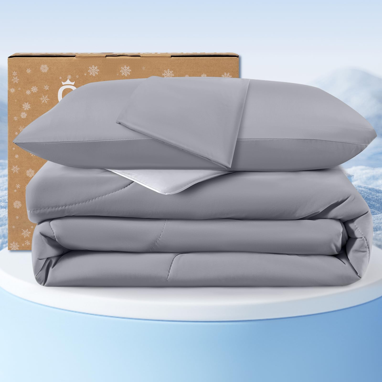 Photo 1 of QUTOOL Cooling Comforter King Size, Double-Sided Cooling Blankets for Hot Sleepers and Night Sweats, Silk Smooth Ice Cool Comforter with 2 Pillowcases, Breathable & Lightweight Grey, 104"x90"