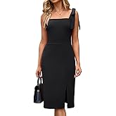 YIOYOLA Cocktail Dresses for Women Wedding Guest Bow Semi Formal Club Party Bodycon Dress with Slit