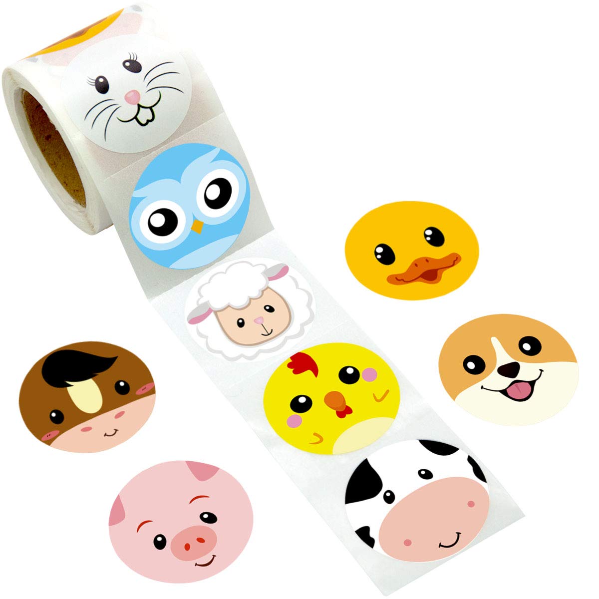 FANCY LAND Farm Animal Sticker Perforated 200Pcs Per Roll for Kids Party Favor