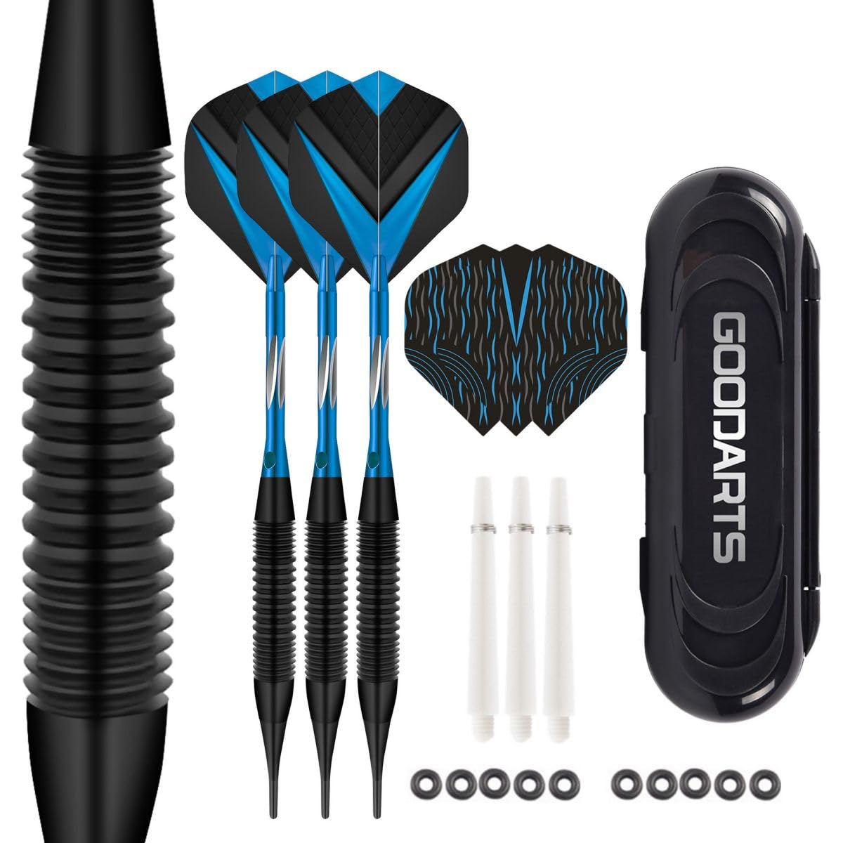 HRLORK 3 Packs Darts Set Professional Darts Set Plastic Soft Tip Darts Aluminum Shafts Darts Stems and Flights with 3 White Spare Shafts and Darts Case- Blue
