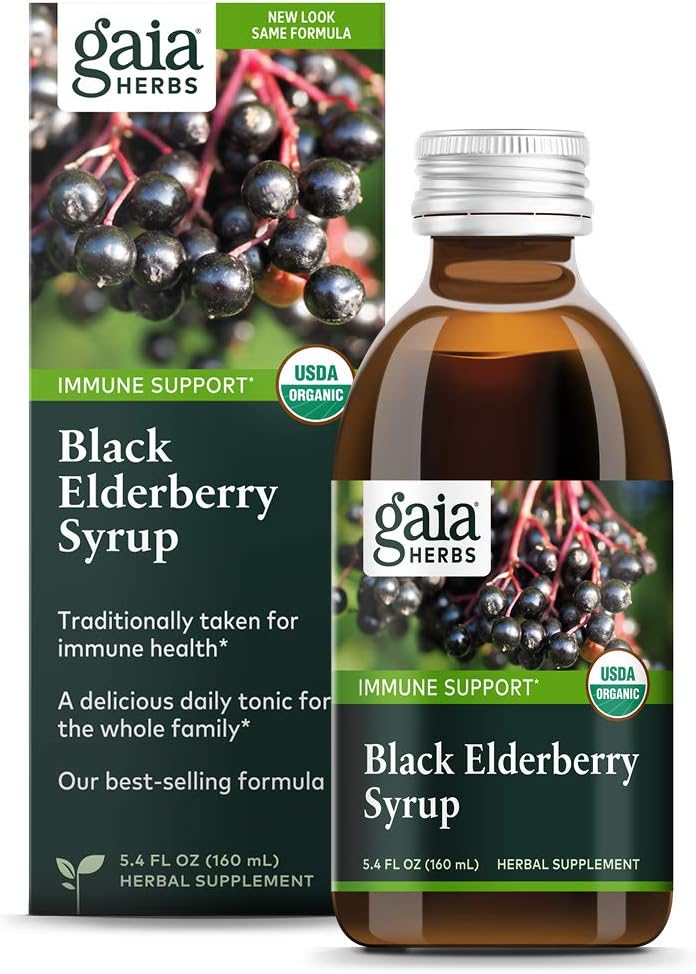 Gaia Herbs, Black Elderberry Syrup, Daily Immune Support with Antioxidants, Organic Sambucus Elderberry Supplement, 5.4 Fl Oz (Pack of 1): Health & Personal Care