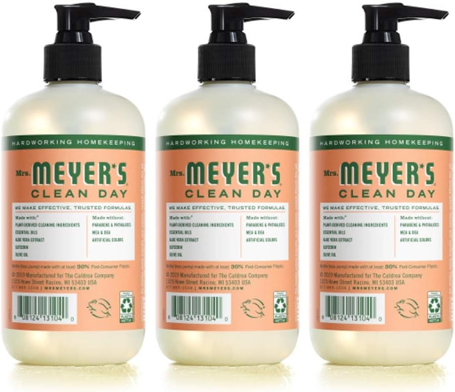 Mrs. Meyer's Clean Day Liquid Hand Soap, Cruelty Free and Biodegradable Hand Wash Made with Essential Oils, Geranium Scent, 12.5 oz - Pack of 3: Health & Personal Care