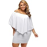 Gloria&Sarah Women's Sexy Off Shoulder Ruffles Multiple Dressing Layered Plus Size Mini Dress