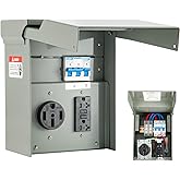 BOYISEN RV Power Outlet Panel, NEMA 3R Outdoor Electrical Box with 50A 14-50R & 20A GFCI LD-3008D, 2 Individual Breakers, Weatherproof for RV Marine Camping EV Charging
