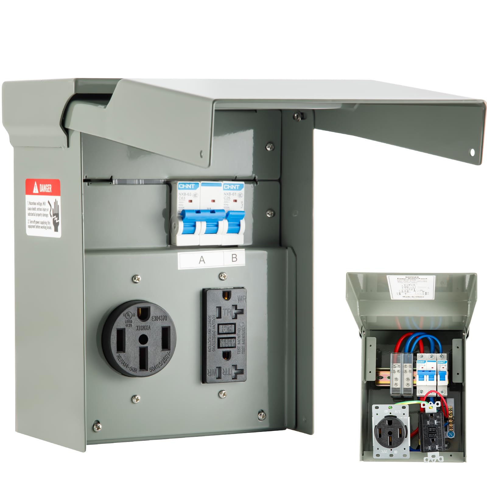 Photo 1 of BOYISEN RV Electrical Panel, Weatherproof 50/20 Amp RV Outlet Box with Breaker, Pre-Drilled and Prewired Temporary Power Outlet Panel for Camper Travel Trailer Motorhome