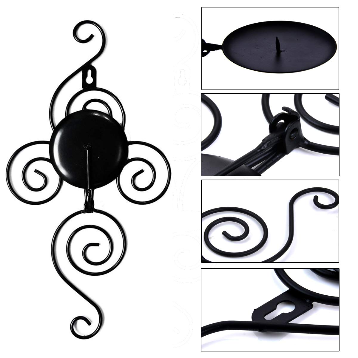 Wall Sconces Candle Holder, Kathy Set of 2 Elegant Swirling Iron Hanging Wall Mounted Decorative Candle Sconce for Living Room Home Decorations,Weddings,Event,Black