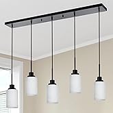 TODOLUZ Black 5-Lights Pendant Light Fixtures, Opal White Glass Kitchen Island Lighting with Height Adjustable for Over Table