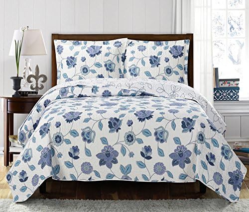 Miranda Oversize King/California King Luxury Coverlet set, Wrinkle Free Printed Bedspread Set, Reversible Quilt Includes One Bedspred &amp; Two Shams