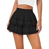 Women's Flowy Summer Shorts for Women Lace Layered Ruffle Pleated High Waist Mini Skirts Casual Swing Beach Skorts