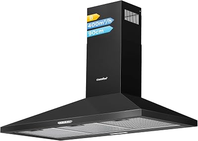 COMFEE' 90 cm Chimney Cooker Hood PYRA17B-90 Black Extractor Hood