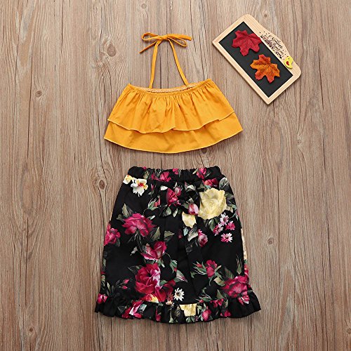 Baby Girls Off-Shoulder Strap Top+Floral Bloomer Shorts/Dress Sisters Twins Clothes Set