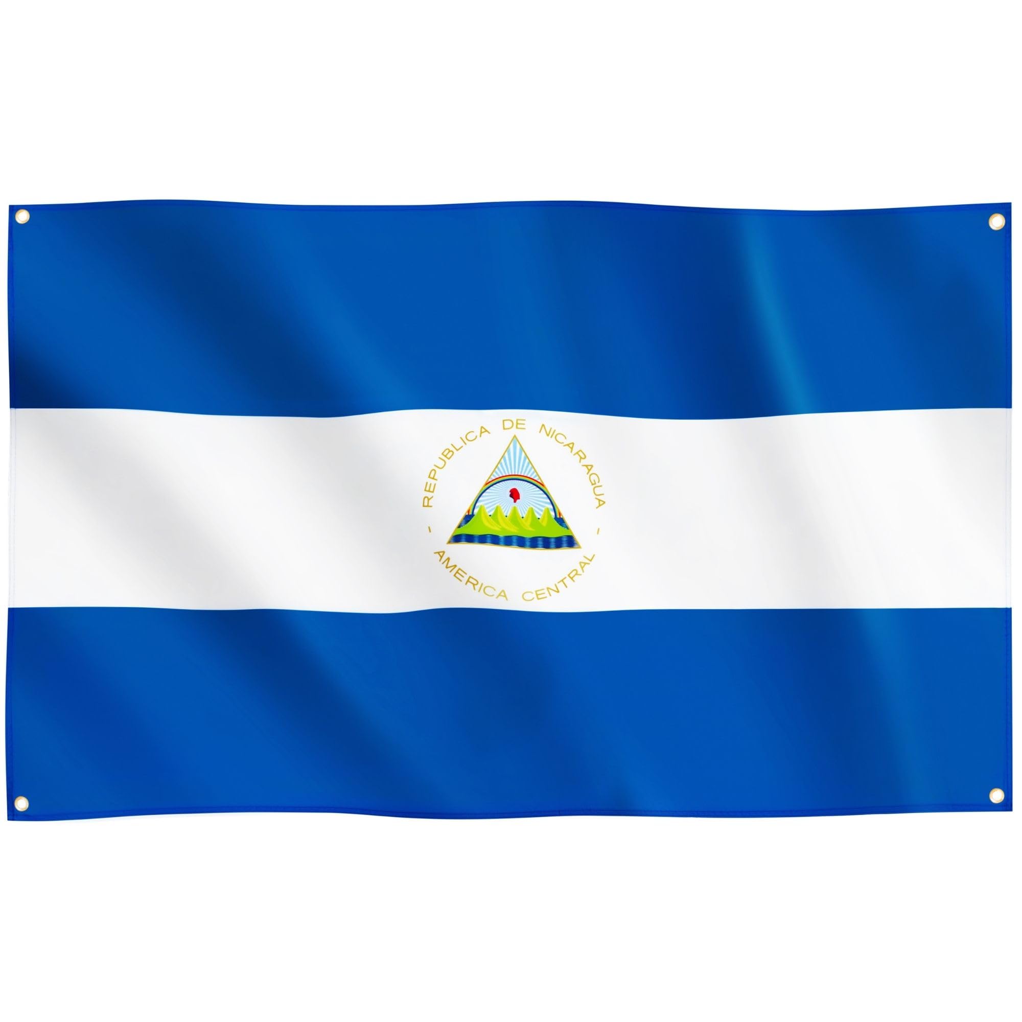 Runesol Nicaragua Flag, 91x152cm, 3ft x 5ft, 4 Grommets, Eyelet In Every Corner, Nica, Republic of Nicaragua, Revolution Day, Premium Flags, Inside, Outside, Banner, Vivid Colours
