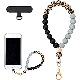 VICHUNHO Marble Silicone Beaded Phone Wrist Strap, Cellphone Lanyard with Tether Tab, Elastic Hands-Free Wristlet Bracelet