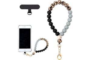 VICHUNHO Marble Silicone Beaded Phone Wrist Strap, Cellphone Lanyard with Tether Tab, Elastic Hands-Free Wristlet Bracelet