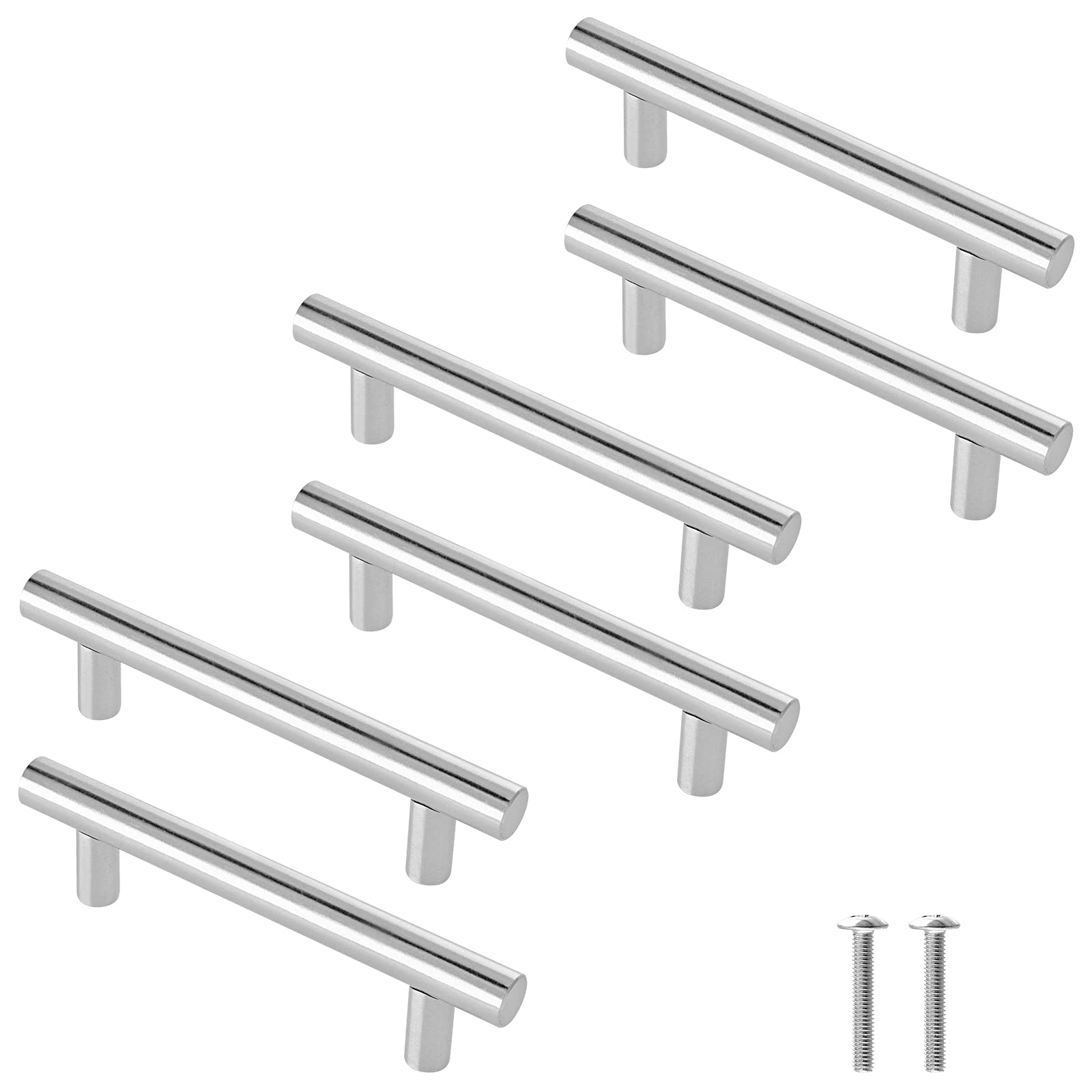 Cjueiom 6 Pack Brushed Nickel Cabinet Handles 76mm Hole Centers, 127mm Length Stainless Steel T-Bar Pulls for Drawers, Wardrobe, Kitchen Cabinets & Bedroom Furniture