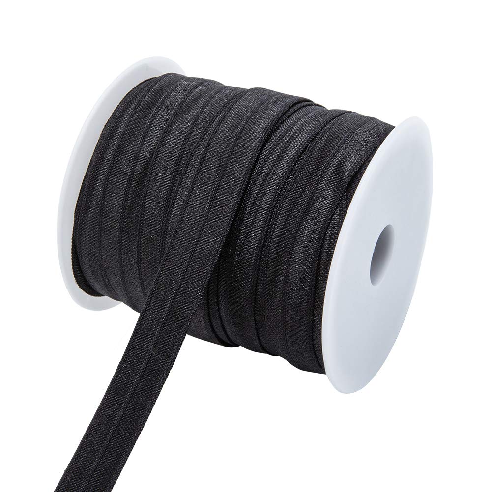 BENECREAT 33 Yard/30m 15mm Wide Black Foldover Elastic Stretch FOE Elastic Ribbon for Hair Ties Hairbands Bow