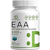 Essential Amino Acids (EAA) 2000mg Per Serving, 300 Capsules – Unflavored - 9 in 1, All BCAAs (Branched-Chain Aminos) – Lean Muscle Support & Natural Pre Workout Supplement