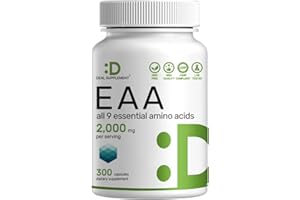 DEAL SUPPLEMENT Essential Amino Acids (EAA) 2000mg Per Serving, 300 Capsules – Unflavored - 9 in 1, All BCAAs (Branched-Chain Aminos) – Lean Muscle Support & Natural Pre Workout Supplement