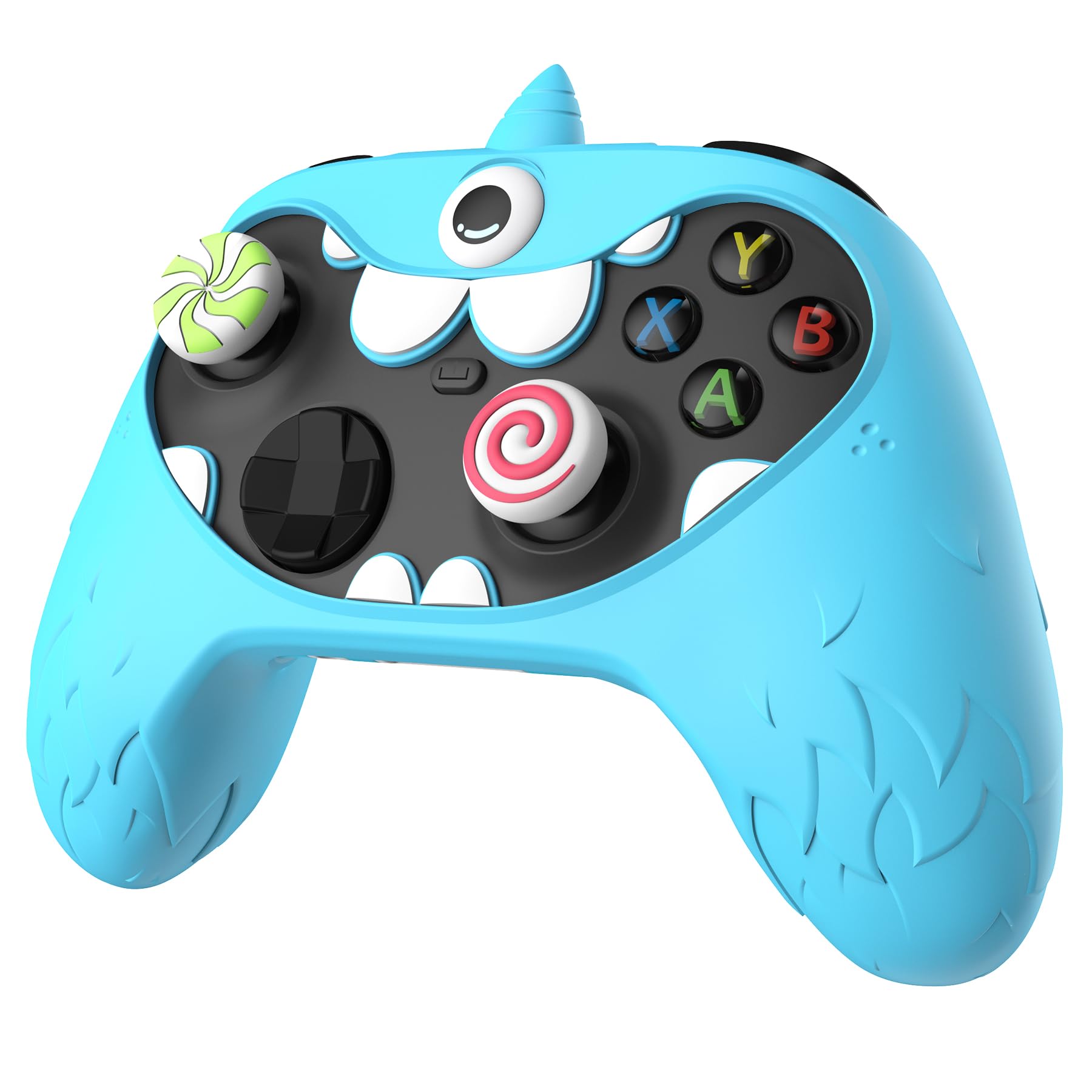 PlayVital MonoEye Monster Controller Skin for Xbox Series X/S - Cute Anti-Slip Silicone Cover Case with 4 Candy Thumb Grip Caps & Stickers, Full Protection Set, Blue