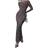 Milumia Women's Polka Dots Long Sleeve Maxi Dress Sexy Backless Bodycon Cocktail Party Dresses