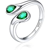 Silvora 925 Sterling Silver Adjustable Ring Wrap Birthstones Open Rings for Women Ring with 2 Pear Shaped Gemstone, Birthstone Ring for Mother