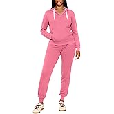 CLOCOR Womens 2 Piece Outfits Sweatsuits - Tracksuit Set Long Sleeve Crop Top & Drawstring Wide Leg Pants with Pockets