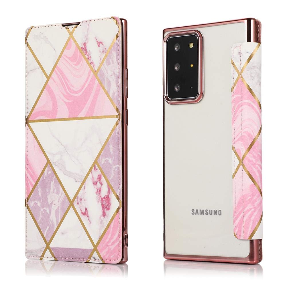 SUMOON Samsung Note 20 Phone Case with Card Holder,Marble Personalised Case Clear Leather Flip Case Wallet for Women/Men,Front and Back Protective Note 20 Shockproof Silicone Case Back Cover Pink