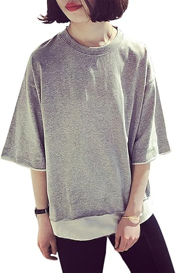 Amazon Amoywz レイヤード Tシャツ 重ね着風 レディース トップス フェイクレイヤード カットソー 半袖 シャツ カジュアル 大きいサイズ ゆったり 夏 プルオーバー Tシャツ カットソー 通販