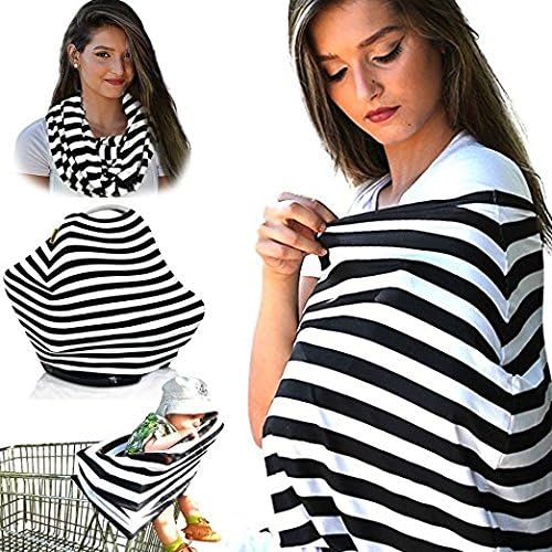 Multi-Use Stretchy Cotton Baby Nursing & Breastfeeding Cover, Privacy Cover, Nursing Scarf, Blanket Stripe, Infinity Scarf, Unisex Baby Car Seat Cover