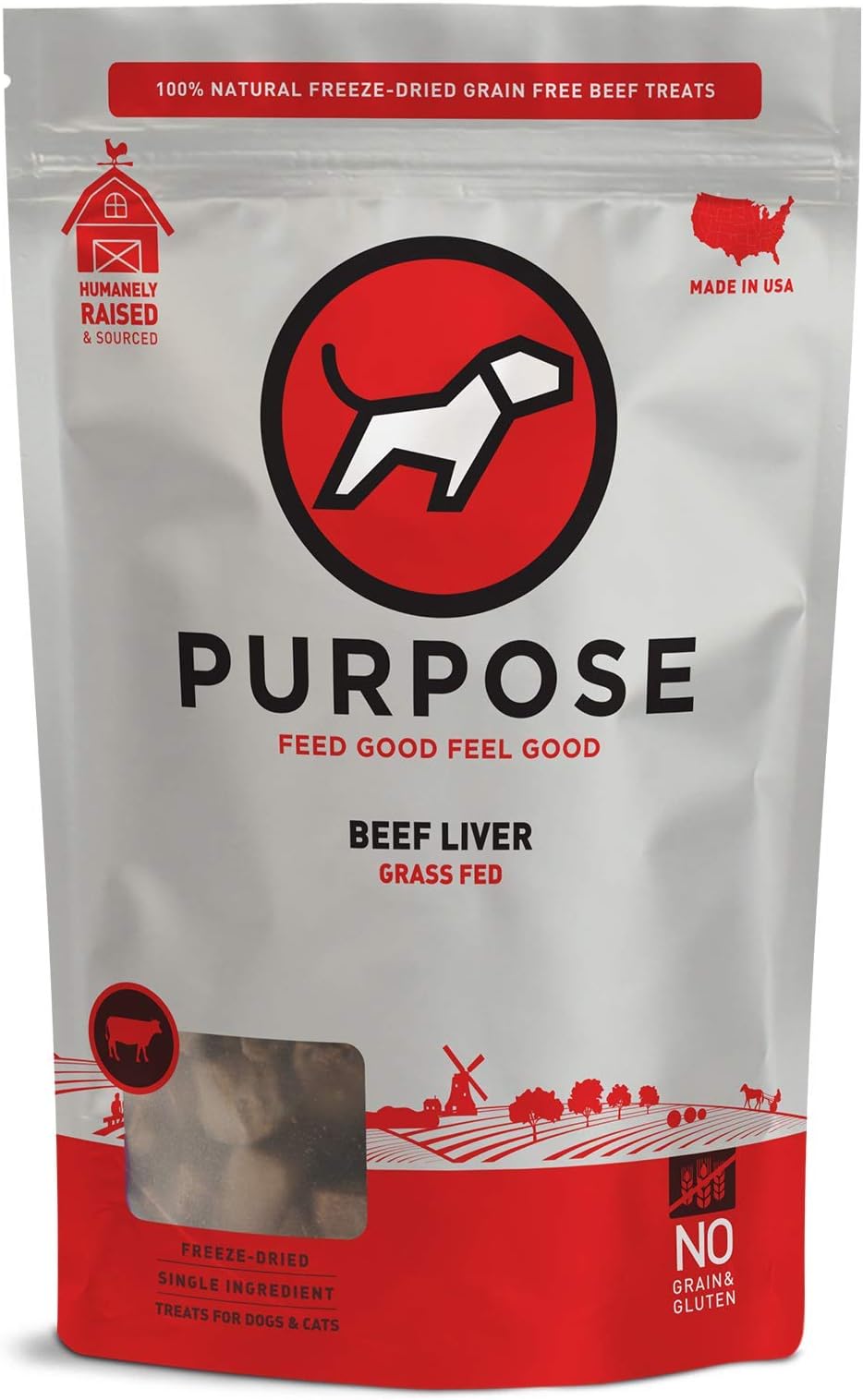 PURPOSE All-Natural Freeze Dried Grain-Free Grass-Fed Diced Beef Liver Dog Treats 3 oz. | Made in The USA