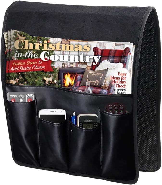 newmeil Sofa Armrest Organizer Couch Chair Armrest Organizer for Tablets, TV remotes, Phones 4 Colors Storage Organizer 35 inch13 inch (Suede Fabric-Black)