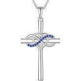 YL Women's Cross Necklace Sterling Silver Infinity Heart Crucifix Pendant Birthstone Criss Jewelry