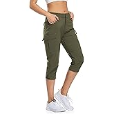 Flewolch Women's Capri Pants Lightweight Outdoor Cargo Hiking Capris Quick Dry UPF 50 with Zipper Pockets