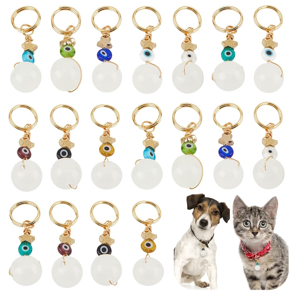 DELORIGIN 18pcs Bead Evil Eye Collar Pendants for Cat Dog Lucky Jewelry Charms Glass Bead Pet Collar Pendants Key Chain with Evil Eye Jewelry Clip-on Charms for Bag Necklace Bracelet Home Decor
