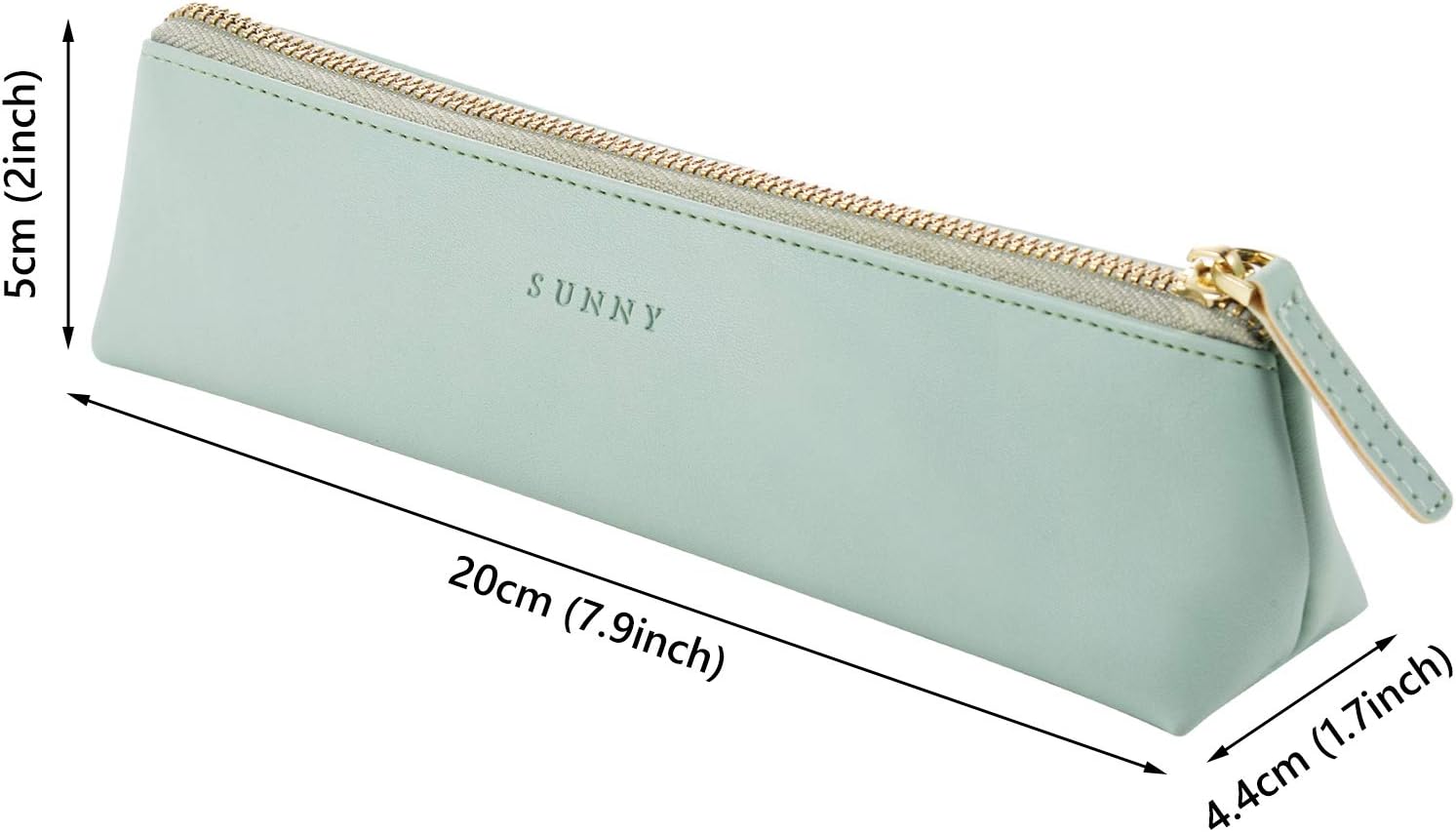 Fyore Luxury PU Leather Pencil Case Slim Design with Metallic Zipper Pocket Size for Pen Make Up Brush (Green) - Image 3