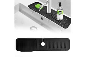 Koureik 24 inch Long Kitchen Sink Splash Guard, 5°Slope Fast Draining Silicone Sink Faucet Mat for Kitchen Sink Protector, Bl