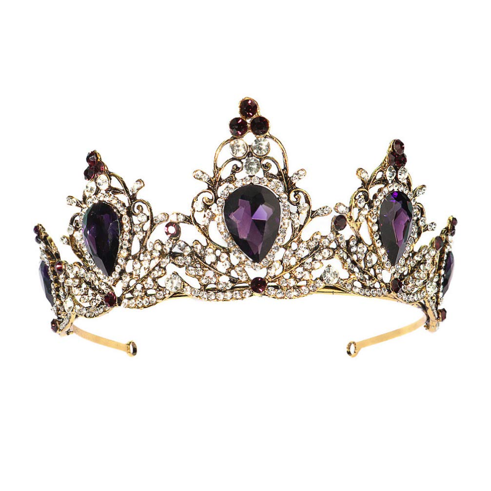 Minkissy Vintage Rhinestone Crown, Baroque Crown and Tiaras Vintage Crystal Wedding Crown Bridal Tiara Headband Purple