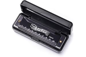 East Top 10 Holes Diatonic Harmonica Key of C, 20 Tones Blues Harp Mouth Organ with Black Cover,Professional & Beginner-Frien
