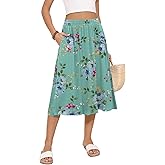 MLXSJ Women's Midi Skirt Summer Flowy Elastic High Waisted Casual Pleated Skirts with Pockets