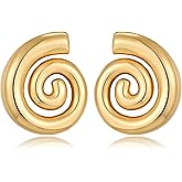 Gold Sliver Chunky Statement Earrings for Women - Spiral Swirl Vintage Stud Earrings, Trendy Chunky Jewelry | Summer Boho Beach Jewelry