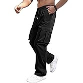 JMIERR Mens Casual Baggy Cargo Pants Stretch Sweatpants Loose Fit Drawstring Hiking Workout Joggers with Multi Pockets