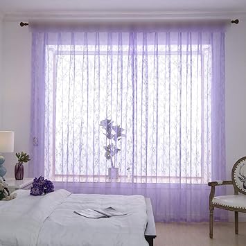 Amazon Com Embroidered Floral Lace Sheer Voile Curtains For