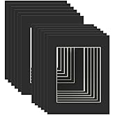 ZBEIVAN 11x14 Black Picture Mats with White Core Bevel Cut Frame Mattes for 8x10 Pictures - Pack of 12