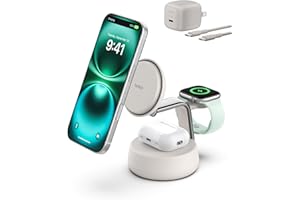 Belkin MagSafe Charger Compatible, 3-in-1 Charging Station, Qi2.2 25W w/Cooling Fan (On/Off Control) Magnetic Wireless Charger for iPhone 17, Apple Watch, AirPods, Pixel 10 (45W Adapter Included)