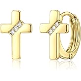 BRAYEG 14K Gold Cross Huggie Earrings for Women Trendy Gold Hoop Earrings for Women,Hypoallergenic CZ Cubic Zirconia Huggie Hoop earrings,Birthday/Easter/Christmas earrings gifts