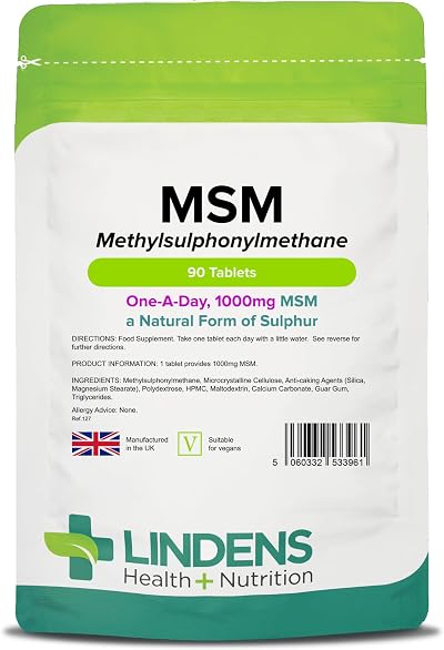 Lindens MSM 1000mg 90 Vegan Tablets One a Day UK Made