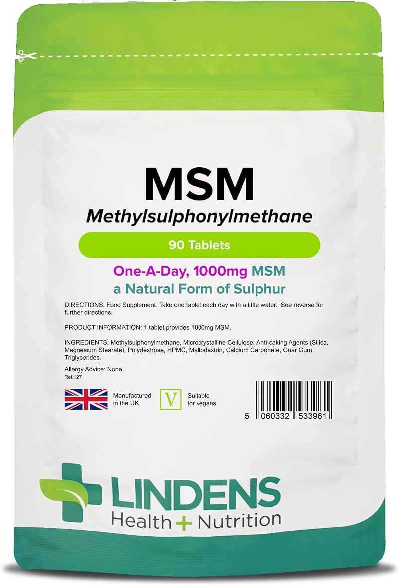 Lindens MSM 1000mg 90 Vegan Tablets One a Day UK Made