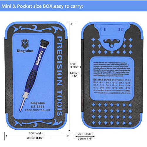 Kingsdun 24pcs Iphone 7 Repair Tool Kit for Apple iPhone 6/6S/5/5C/5S/4S, Ratcheting Screwdriver Bit Set with Metal Spudger Opening Pry Tools & ESD Tweezers in Mini Pocket Box