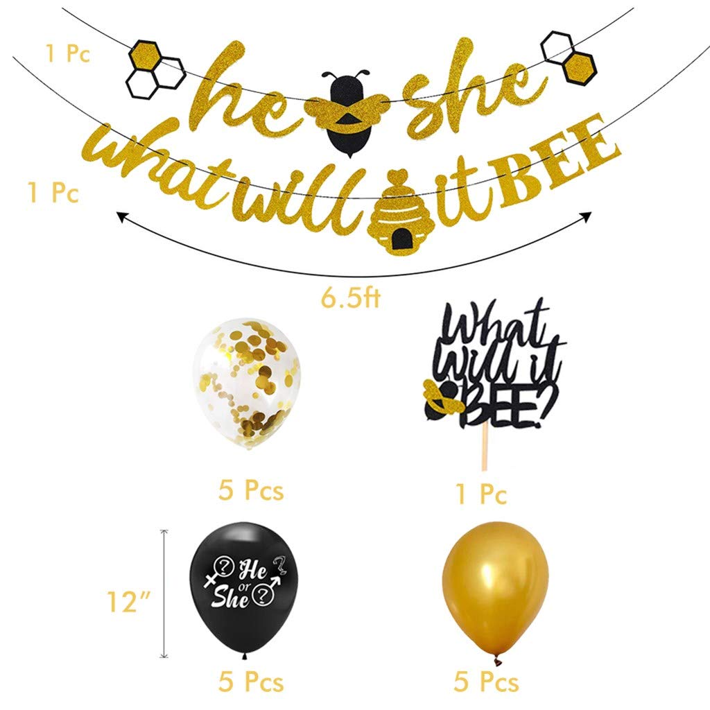 Party Supplies 18pcs Gender Reveal Party Decorations Set Dreamj What Will It Bee Banner He Or She Banner Gold Confetti Latex Balloons And Bee Cake Topper For Baby Shower Party Supplies Toys