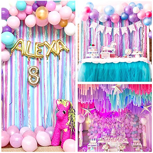 image for RUBFAC 12 Rolls Crepe Paper Streamers Unicorn Party Supplies Decoratio